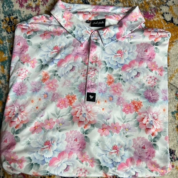 Bad Birdie Other - Bad Birdie Floral Polo Shirt - Pink and White